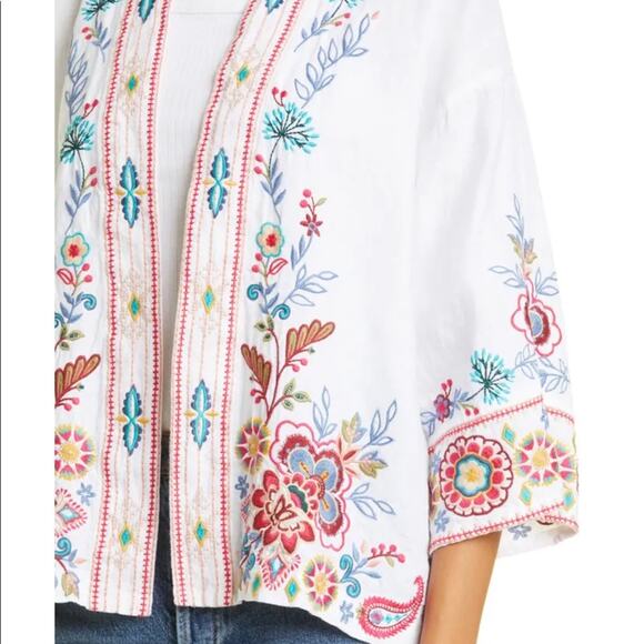 NEW - JOHNNY WAS Sicilia Embroidered Border Linen Jacket size OS short kimono - Picture 3 of 7